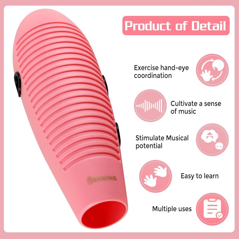 RANMING Guiro Instrument 3.9 x13 Inch Super Guiro Fish Shaped Latin Percussion Instrument with 2 Scraper Musical Training Tool for Beginners and Music Lover(Pink) - Image 3